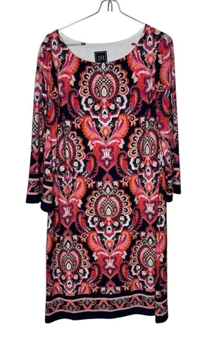 JH Womens Dress Shift Midi Long Sleeve Paisley Lined‎ Stretch Crew Neck Medium thumbnail 1