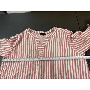 Jane & Delancey Womens 2X Pink White Striped Rayon Blouse Roll Tab High Low Top thumbnail 10