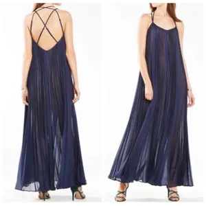 BCBGMAXAZRIA Isadona Navy Pleated Maxi Dress XXS Crisscross Strappy Backward thumbnail 2