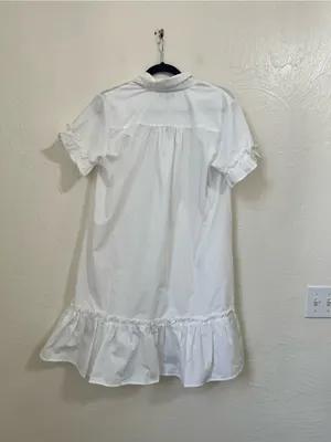 Meadow Rhodes White Ruffle Hem Button-Down Shirt Dress size M thumbnail 6