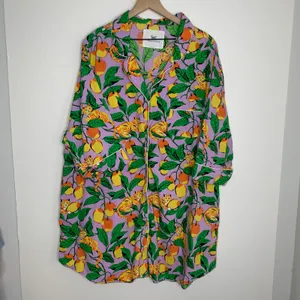 Printfresh Orange Cat & Fruit Purple Long Sleeve Pajama Rare Womens Dress 3XL thumbnail 2