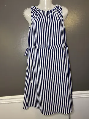 Juicy Couture Dress Womens Small Blue Stripe Belted Sleeveless Shift Nautical thumbnail 2