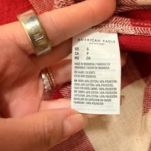 American Eagle Red Buffalo Plaid Hooded Flannel Shirt Sherpa Lined Small NEW thumbnail 9