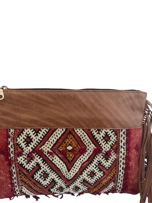 Gift From Morocco Brown Faux Leather Clutch Bag Purse Fringe Handbag Vegan thumbnail 2