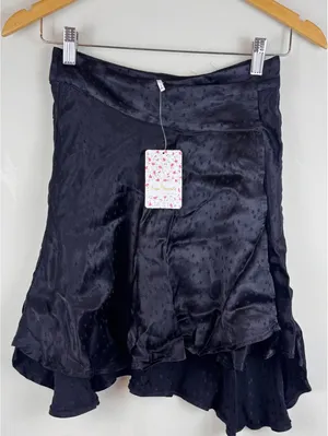Free People Starstruck Black Satin Jacquard Star Ruffle Wrap Mini Skirt NWT 0 thumbnail 7