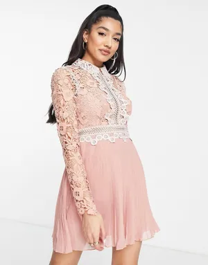 ASOS DESIGN rose Victorian-inspired Pleated Lace Dream Mini Dress 6 thumbnail 6
