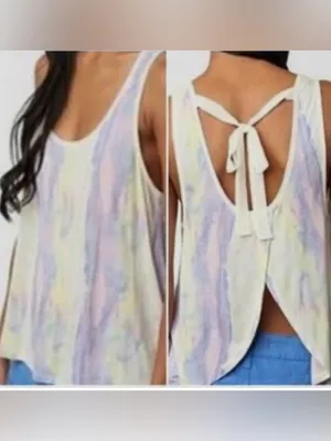 Kimchi Blue Pastel Tie-Dye Racerback Tank - Lavender, Yellow, Pink thumbnail 2
