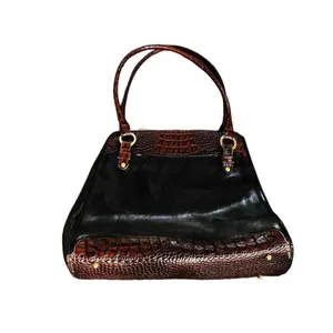 Vintage BRAHMIN Tuscan Black Leather Brown Croc Leather Trims Bucket Bag thumbnail 8