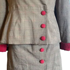 Brown Red Plaid Womens Small Custom Made Peplum Button Up Retro 1951 Suit OOAK thumbnail 6