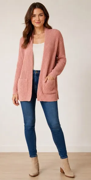 Madewell Dried Petal Pink Nolan Ribbed Open Front Cardigan Medium Cotton Pocket thumbnail 1