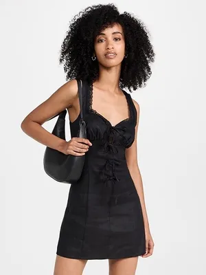 Reformation Reia Linen Dress Lace Sweetheart Bow Tie thumbnail 2