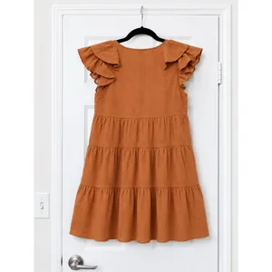 Umgee Rust Tiered Mini Dress Ruffle Sleeve Boho Cottagecore Size Small thumbnail 3