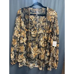 Free People Blouse Top XS Multicolor Snake Pattern Long Sleeve V-Neck Casual B55 thumbnail 3
