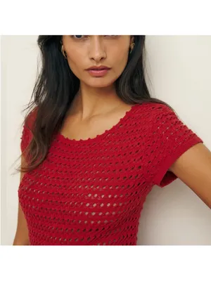 Reformation Cassie Open Knit Mini Dress Sundried Tomato Red Size S NWT thumbnail 3