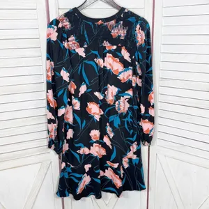 Maeve Anthropologie Ragonda‎ Floral Smocked Shoulder Tunic Shift Dress Black 4 thumbnail 9