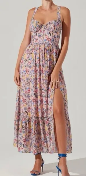 NEW ASTR Kelby Coset Midi Dress Pink Floral Revolve Size Medium M thumbnail 1