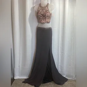 Sherri Hill Shimmery Sleeveless Two Piece‎ Dress 50157 Metallic Pink Beaded Prom thumbnail 4
