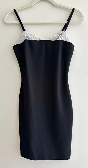 Madden Girl Black and White Bodycon Lace Trim Mini Dress, Size Medium thumbnail 1