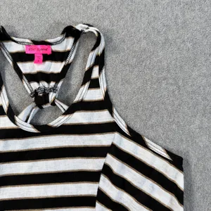 Betsey Johnson Striped Racerback Tank Top Women's Small Black/White Gold Metalli thumbnail 2