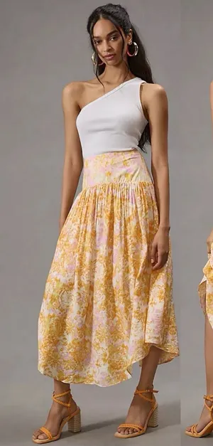 Maeve Anthropologie Flounce midi Skirt Sz Large thumbnail 1