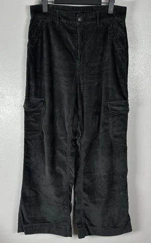 American Eagle Curvy Super High Rise Baggy Wide Leg Corduroy Cargo Pants 10 Gray thumbnail 1