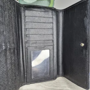 Coach Signature Jacquard Trifold Wallet Black Beige Canvas Leather Checkbook Y2K thumbnail 6