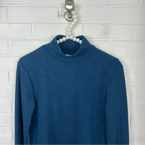 Lularoe Blue Ribbed Mock Neck Lightweight Knit Long Sleeve Size S thumbnail 3