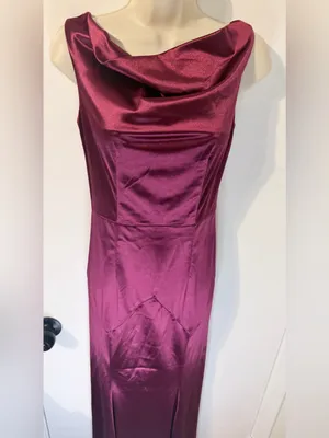 MUXXN S Burgundy Satin Cowl Neck Formal Gown V Back Maxi Dress thumbnail 4