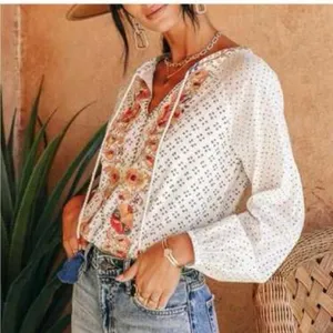 NWT Bohme Spanish Embroidered White Top Tassels Gold Beading M thumbnail 4