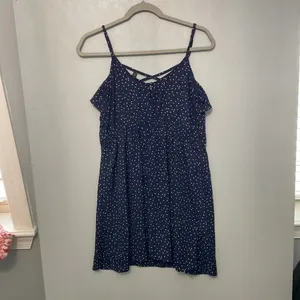 Three Pink Hearts Women Dress Navy Blue Polka Dot Ruffle Strappy Size XL thumbnail 3