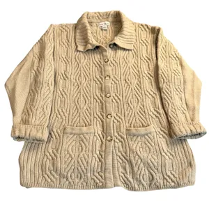 Croft Barrow Wool Blend Cardigan Women XL Cable Knit Beige Button Front Vintage thumbnail 1