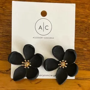 Accessories, concierge, black, ceramic floral, petal earrings thumbnail 1
