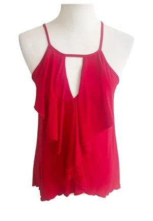 Venus Ruffled Tank Top Womens Small Red Keyhole Front Halter Neck Party Bold NWT thumbnail 1