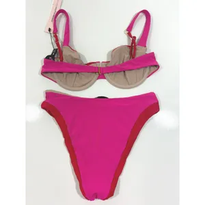 AQUA Swim Fuchsia Red Colorblock Underwire Bikini Set L FCH-1559H FCH-1623F thumbnail 4