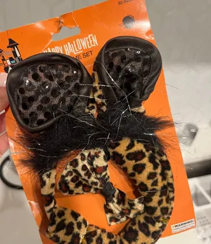 Cheetah Leopard Cat Ears Black Brown Tail Bow Halloween Costume Set Pack thumbnail 2