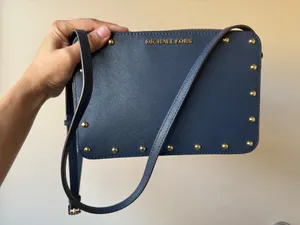 Michael Kors Navy Leather Crossbody with Gold Stud Accents thumbnail 2