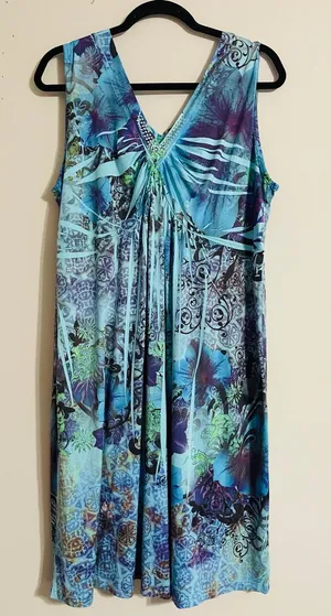 Style & Co. Y2K Vintage Boho Embellished Empire Waist Midi Dress XL Liquid Knit thumbnail 1