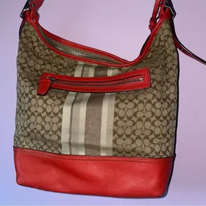 Coach 19918 Legacy Signature Stripe Duffle Bag Red thumbnail 7