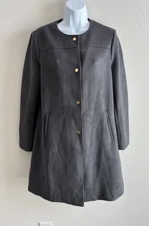 Marc New‎ York Women's Faux Suede Gray Trench Coat Gold Buttons Small thumbnail 1