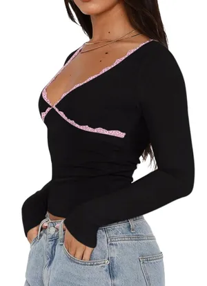 REORIA Lace Trim Long Sleeve Top thumbnail 3