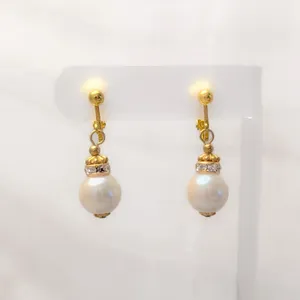 Vintage Clip On Earrings Rich Gold Tone Clear Gems, Faux Pearl Dangle Drop thumbnail 6