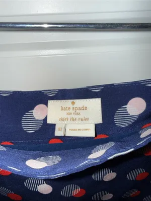 Kate Spade Navy Polka Dot A-Line Skirt Silk with Red and Pink Accents Size 10 thumbnail 2