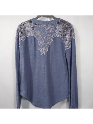 Free People Blue Lace Detail Thermal Top Size Medium thumbnail 9