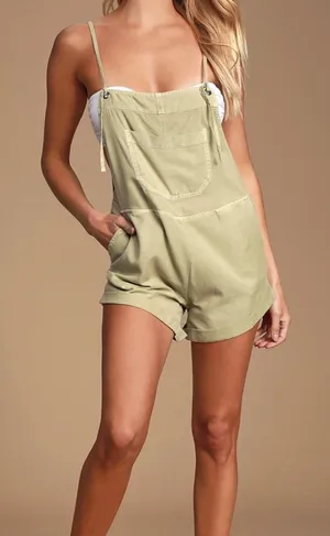 Billabong Light Olive Green Sleeveless Short Overalls thumbnail 1