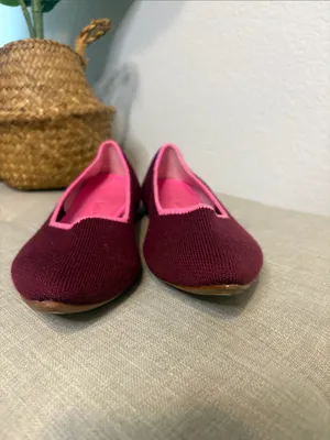 Rothy's Merino Wool Burgundy the pointe size 9 Pointed Knit Flats with Pink Trim thumbnail 6