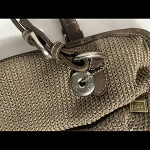 The Sak Woven Crochet Shoulder Bag Brown Taupe Satchel Purse Zip Top thumbnail 5