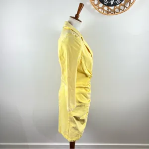 Retrofête Willa Yellow Denim Mini Dress Ruched Button Front Italy M thumbnail 8