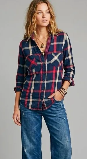 Skies Are Blue Button Plaid Down Shirt thumbnail 1