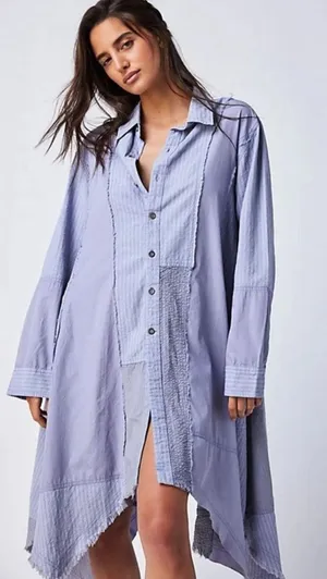 Free people we the free remade‎ patchwork dress shirt Sz XS thumbnail 1