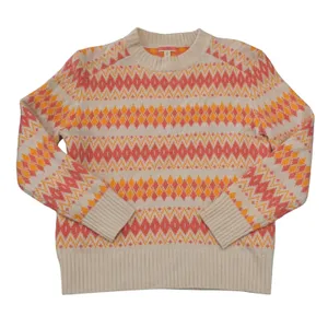 J. Crew XS 100% Cashmere Sweater Cream Orange Fair Isle Cozy Fall Winter thumbnail 1